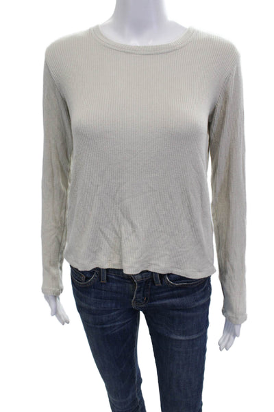 Sablyn Womens Basic Long Sleeve Crew Neck T-Shirt Beige Size XS
