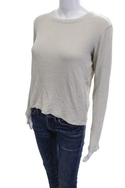 Sablyn Womens Basic Long Sleeve Crew Neck T-Shirt Beige Size XS