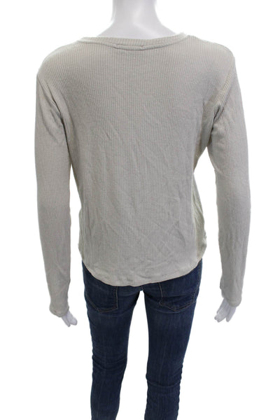 Sablyn Womens Basic Long Sleeve Crew Neck T-Shirt Beige Size XS