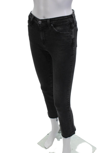 AG-ED Denim Womens Skinny Cropped Ankle Jeans Dark Gray Low Rise Button Size 25