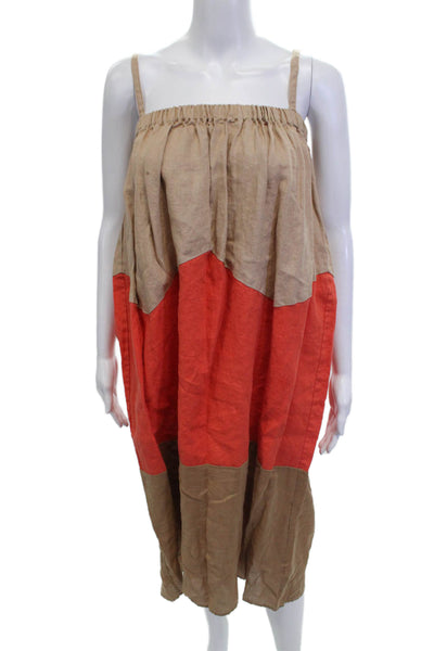 Saralam Womens Kaftan Sundress Beige Sleeveless Boho Cotton Linen Size S