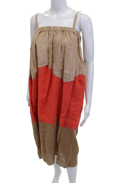 Saralam Womens Kaftan Sundress Beige Sleeveless Boho Cotton Linen Size S