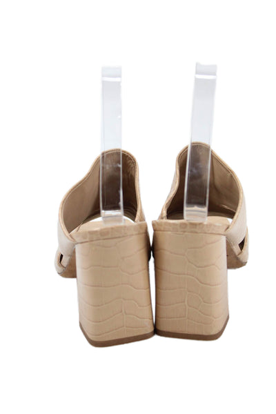 Vince Womens Block Heel Croc Embossed Leather Slide Sandals Brown Size 8M