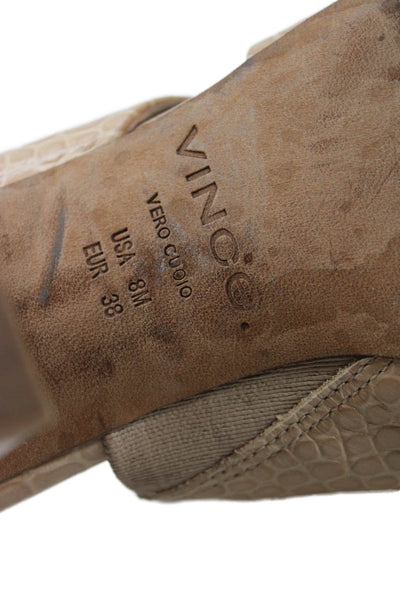 Vince Womens Block Heel Croc Embossed Leather Slide Sandals Brown Size 8M
