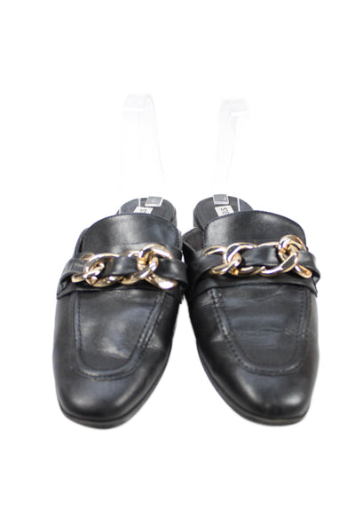 Steve Madden Womens Slip On Chain Detail Round Toe Leather Mules Black Size 8M