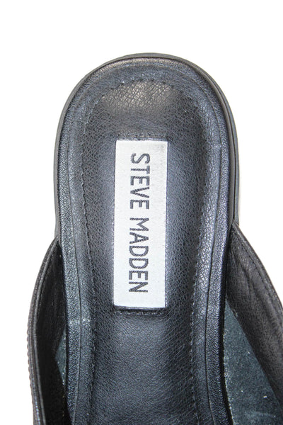 Steve Madden Womens Slip On Chain Detail Round Toe Leather Mules Black Size 8M