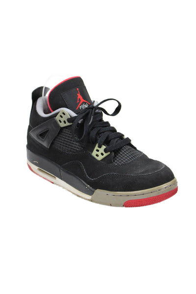Air Jordan Boys Lace Up Nike Air Jordan 4 Retro Bred Sneakers Black Gray Size 7