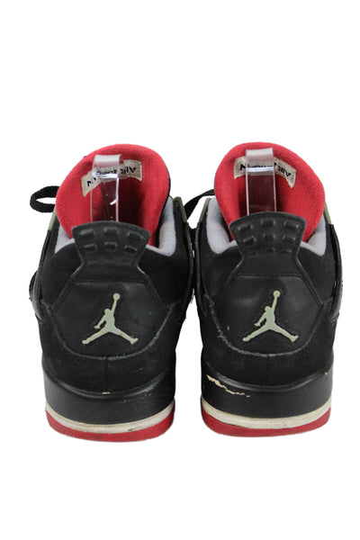 Air Jordan Boys Lace Up Nike Air Jordan 4 Retro Bred Sneakers Black Gray Size 7
