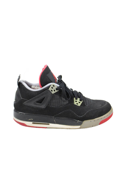 Air Jordan Boys Lace Up Nike Air Jordan 4 Retro Bred Sneakers Black Gray Size 7
