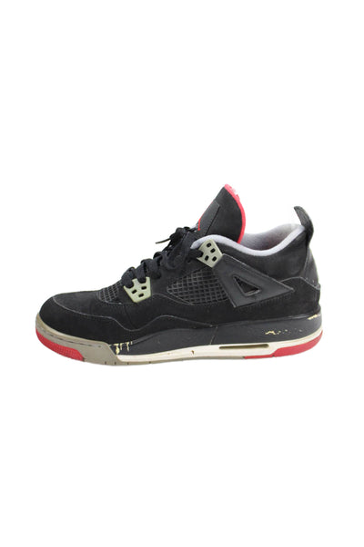 Air Jordan Boys Lace Up Nike Air Jordan 4 Retro Bred Sneakers Black Gray Size 7