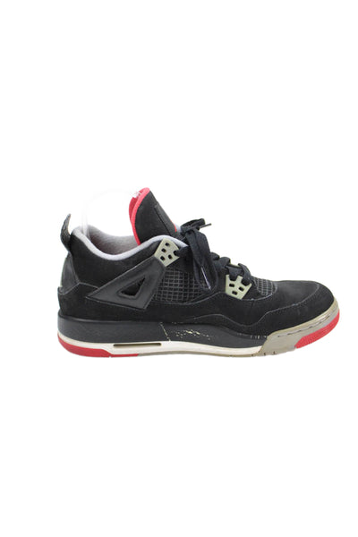Air Jordan Boys Lace Up Nike Air Jordan 4 Retro Bred Sneakers Black Gray Size 7