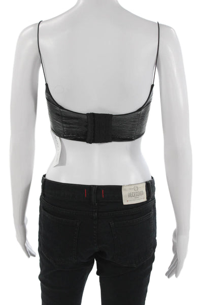 L'Academie Women Black Cropped Camisole Hook & Eye Sleeveless Size 2XS