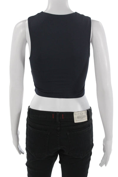 Babaton Women High Neck Cropped Tank Dark Blue Size XS