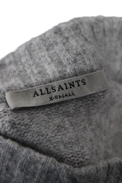 Allsaints Women Gray Mock Neck Pullover Button Long Sleeve Size XS