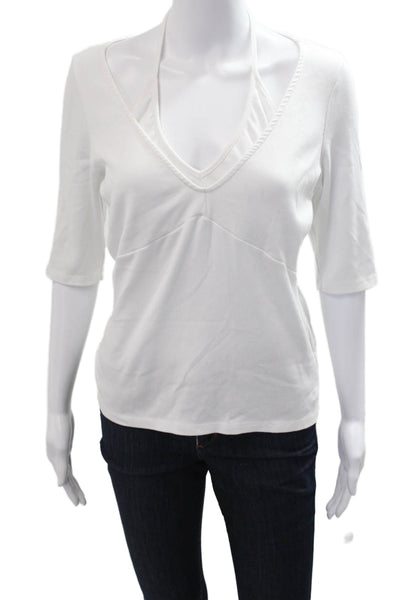Red Haute Women Basic V Neck White 3/4 Sleeve Top Modal Cotton Spandex Size L