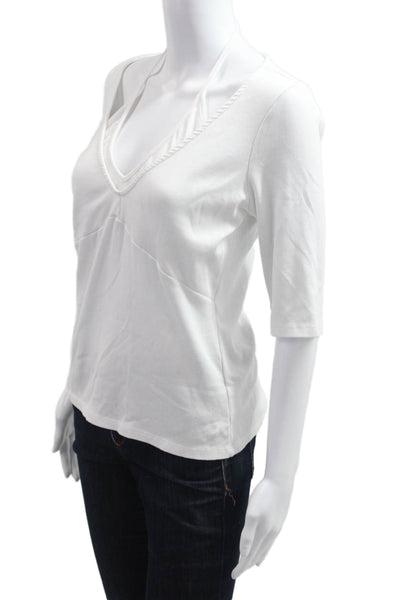 Red Haute Women Basic V Neck White 3/4 Sleeve Top Modal Cotton Spandex Size L