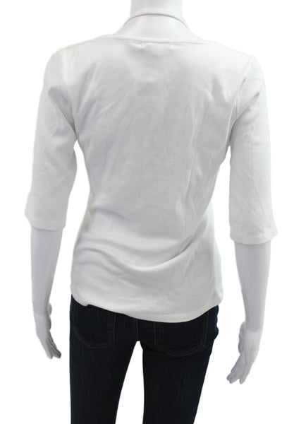 Red Haute Women Basic V Neck White 3/4 Sleeve Top Modal Cotton Spandex Size L