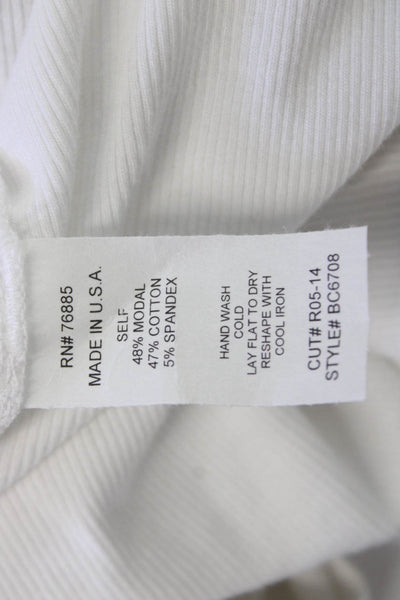 Red Haute Women Basic V Neck White 3/4 Sleeve Top Modal Cotton Spandex Size L