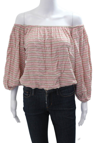 Skemo Women Bohemian Pink Polka Dot Long Sleeve Blouse Size M