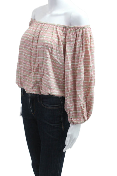 Skemo Women Bohemian Pink Polka Dot Long Sleeve Blouse Size M