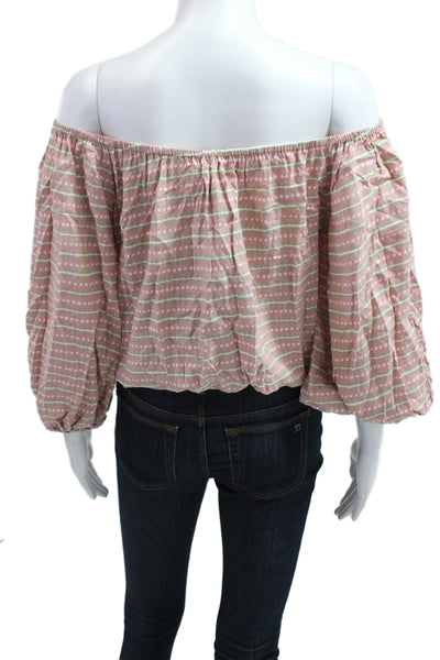 Skemo Women Bohemian Pink Polka Dot Long Sleeve Blouse Size M