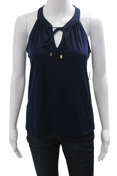Veronica M Women Dark Blue Sleeveless Tank Polyester Spandex Size XS