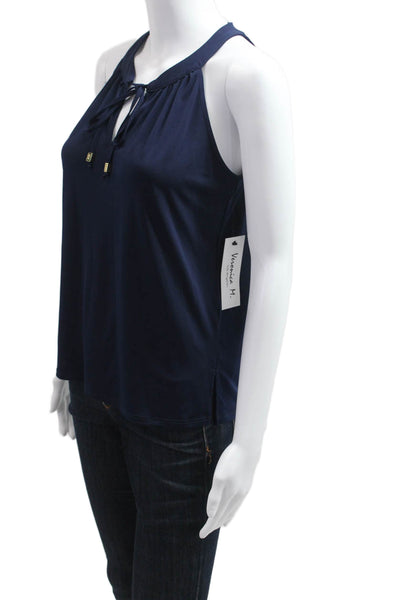 Veronica M Women Dark Blue Sleeveless Tank Polyester Spandex Size XS