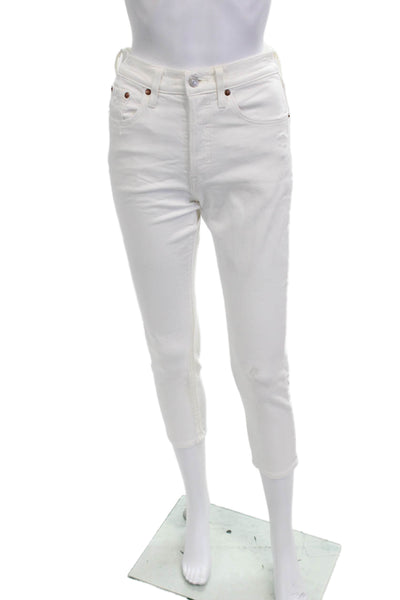 Levis Women Ankle Cropped Skinny Jeans White High Rise Button Fly Size 25