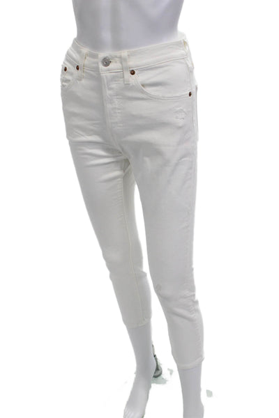 Levis Women Ankle Cropped Skinny Jeans White High Rise Button Fly Size 25
