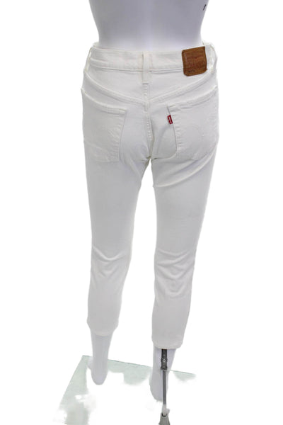 Levis Women Ankle Cropped Skinny Jeans White High Rise Button Fly Size 25