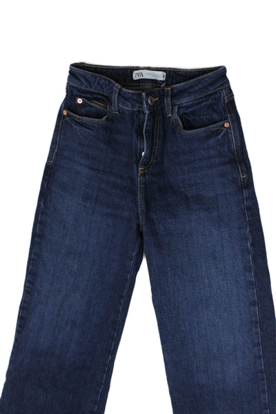 Zara Womens Straight High Rise Dark Blue Denim Jeans Size 0
