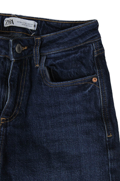 Zara Womens Straight High Rise Dark Blue Denim Jeans Size 0