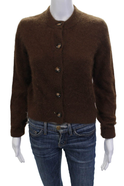 Rhode Women Cardigan Brown Rabbit Hair Nylon Button Size XS