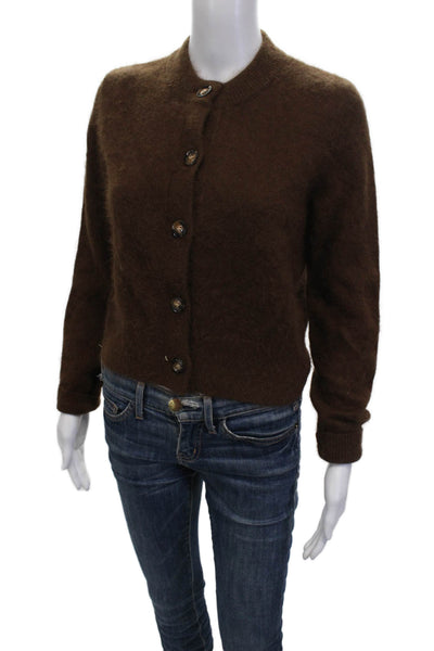 Rhode Women Cardigan Brown Rabbit Hair Nylon Button Size XS