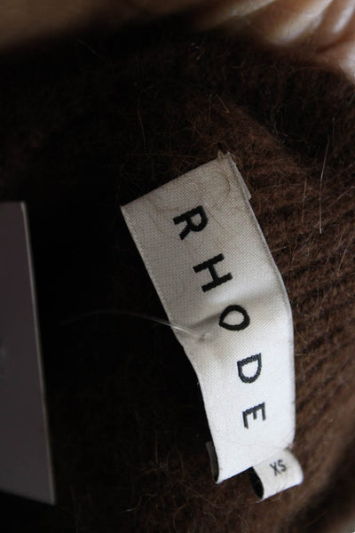 Rhode Women Cardigan Brown Rabbit Hair Nylon Button Size XS