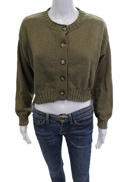 Zara Womens Army Green Cardigan Long Sleeve Round Neck Button Solid Size XS