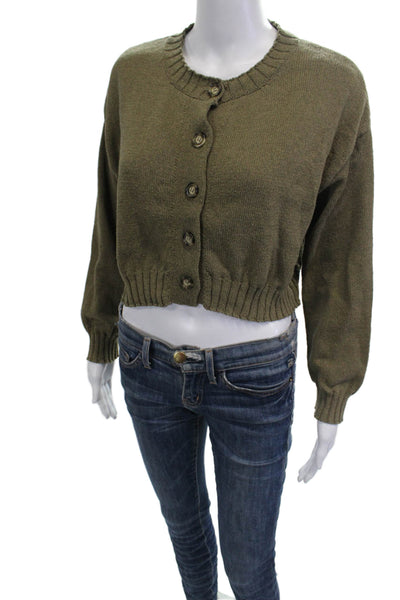 Zara Womens Army Green Cardigan Long Sleeve Round Neck Button Solid Size XS
