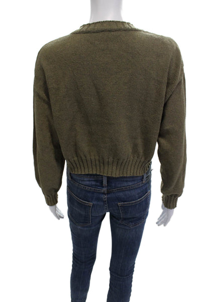 Zara Womens Army Green Cardigan Long Sleeve Round Neck Button Solid Size XS