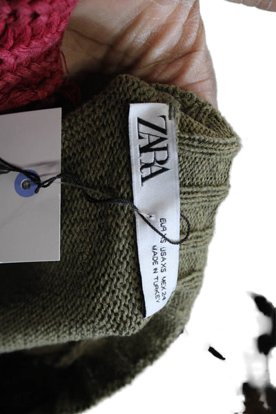 Zara Womens Army Green Cardigan Long Sleeve Round Neck Button Solid Size XS