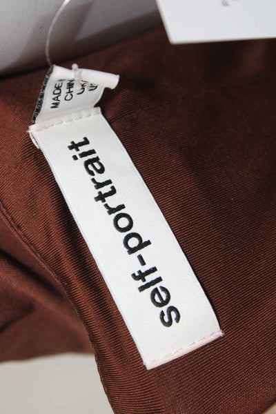 Self Portrait Womens Bodycon Midi Dress Brown Long Sleeve Square Neck Size 2