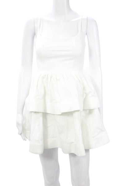 NBD Women Fit & Flare Mini Dress White Square Neck Sleeveless Size XS