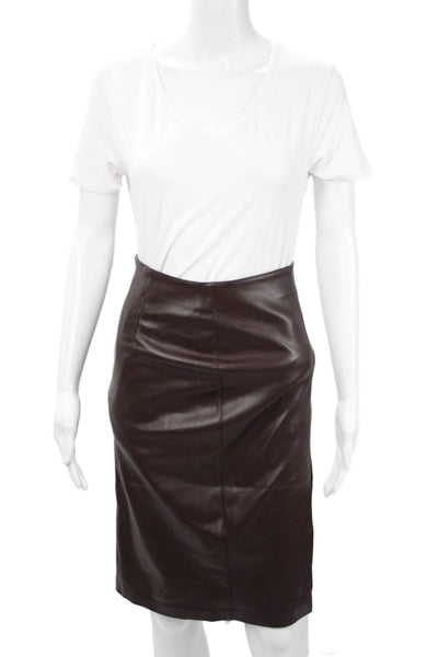 MNG Women Straight Pencil Skirt Brown Knee Length Polyester Size 2