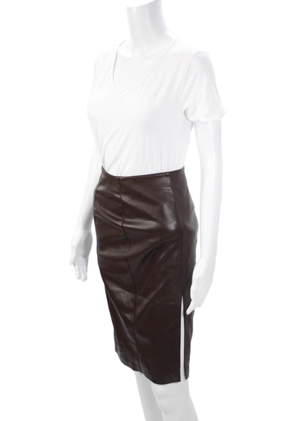 MNG Women Straight Pencil Skirt Brown Knee Length Polyester Size 2