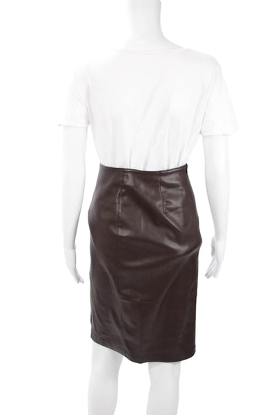 MNG Women Straight Pencil Skirt Brown Knee Length Polyester Size 2
