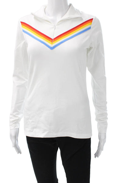 Fera Skiwear Women Striped Collared Zip Sweatshirt White Long Sleeve Size S