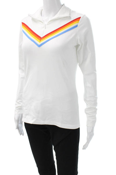 Fera Skiwear Women Striped Collared Zip Sweatshirt White Long Sleeve Size S
