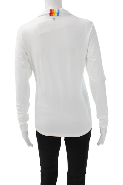 Fera Skiwear Women Striped Collared Zip Sweatshirt White Long Sleeve Size S
