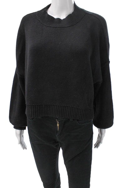 Free People Womens Pullover Sweater Black Crew Neck Long Sleeve Zip Size S