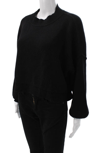 Free People Womens Pullover Sweater Black Crew Neck Long Sleeve Zip Size S