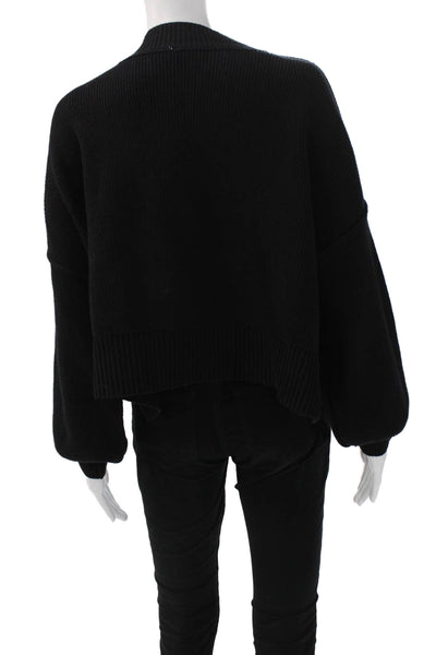 Free People Womens Pullover Sweater Black Crew Neck Long Sleeve Zip Size S